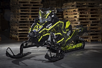 A Polaris Axys snowmobile wrapped in the all new and official Klim Demolish sledwrap