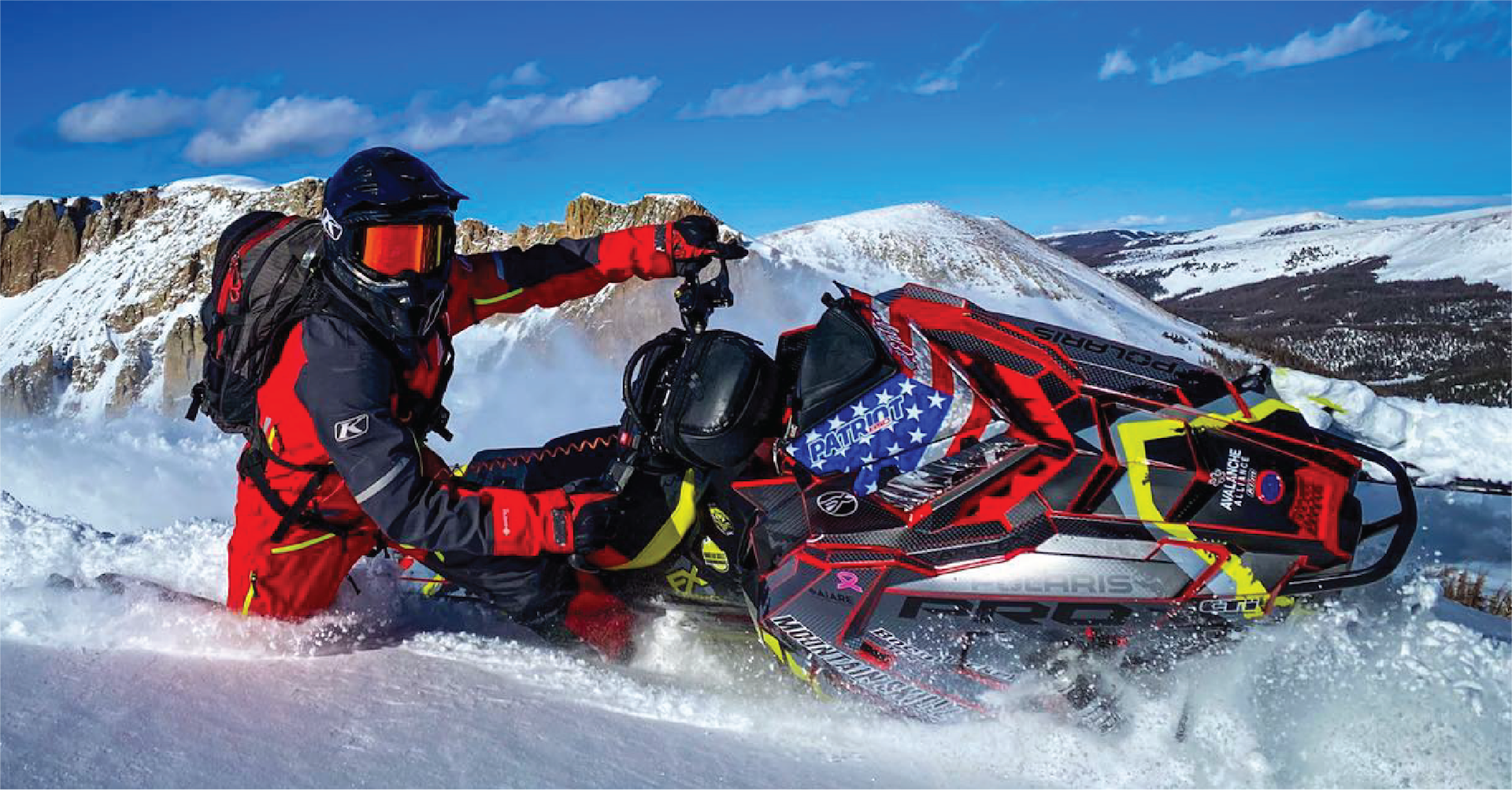 Professional athlete Matt Entz shredding the snow on a Polaris Axys snowmobile